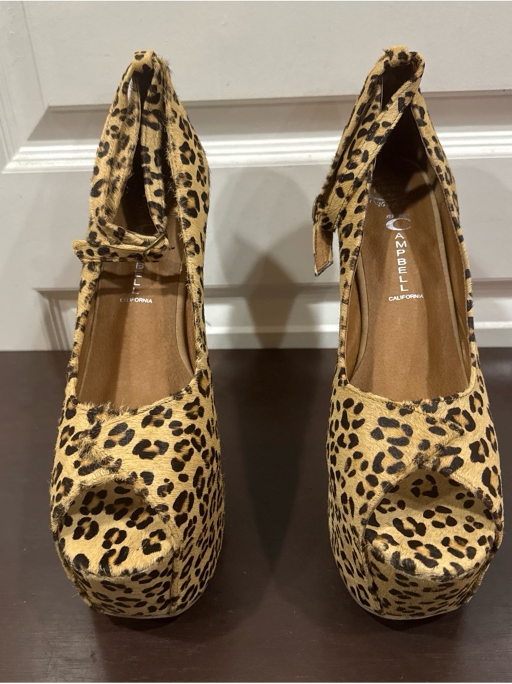 Jeffrey Campbell Leopard Print Peep-Toe Platform Heels - Tan/Black